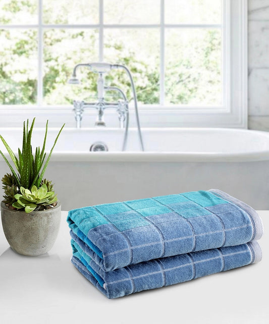 Weave & Decor Luxe Check Cotton Hand Towels Sets – Ultra Soft & Super Absorbent (Blue)