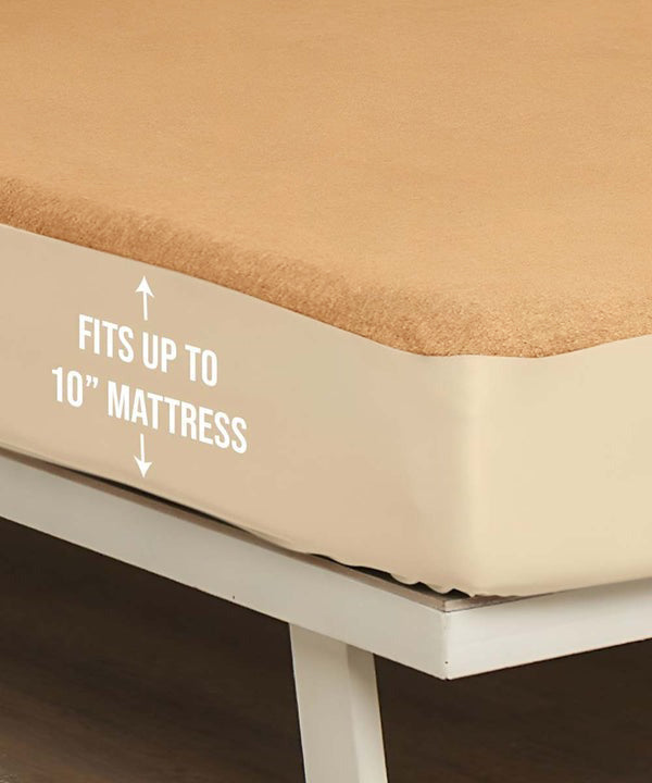 Beige Solid Terry Mattress Protector