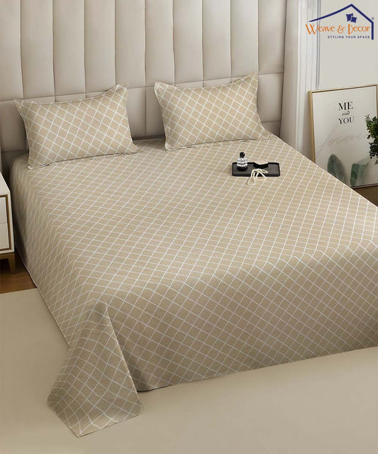 Check Beige Stripe Flat Bedsheet With Pillow Covers