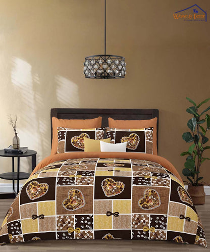 Golden Heart Harmony – 200 GSM Pure Cotton Double Bedsheet With Pillow Covers |90x100 inches