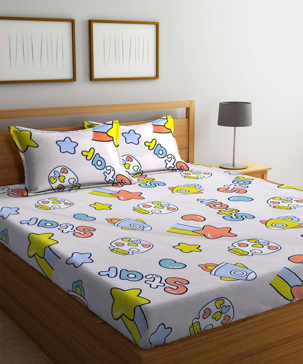 Star Kids Queen Fitted Bedsheet With 2 Pillow Covers