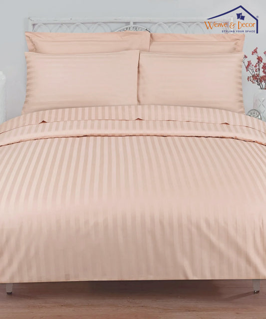 Cream Satin Stripe Flat Bedsheet with Pillow Cover