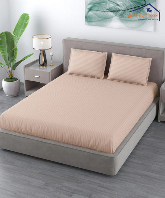 Cream Satin Stripe Flat Bedsheet with Pillow Cover