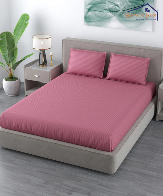 Pink Satin Stripe Flat Bedsheet with Pillow Cover
