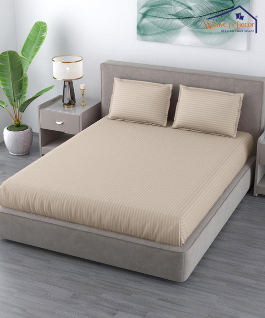 Beige Queen Fitted Bedsheet With 2 Pillow Covers