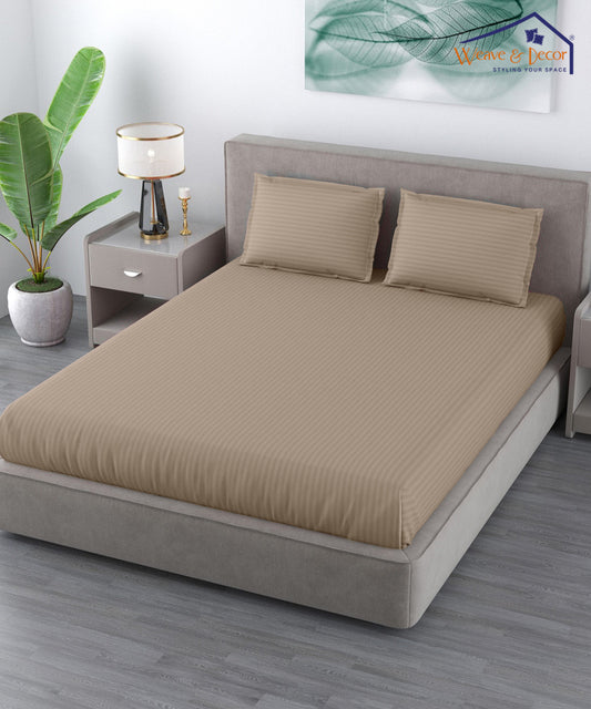 Dark Beige Satin Stripe Single Fitted Bedsheet With 1 Pillow Cover
