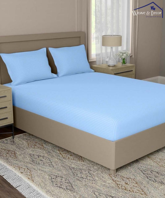 Blue Satin Stripe Single Bedsheet With 1 Pillow Cover