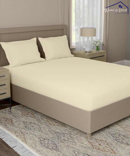 Ivory Satin Stripe Single Bedsheet With 1 Pillow Cover