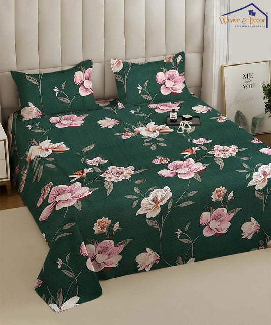 Green Magnolia  Flat Bedsheet With Pillow Covers