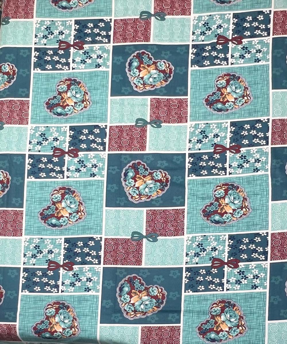 Blue Heart Serenity – 200 GSM Pure Cotton Double Bedsheet with Pillow Covers |90x100 inches)