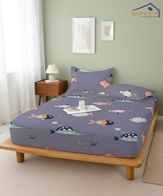 Underwater Dreams Fish Kids Flat Bedsheet With Pillow Covers