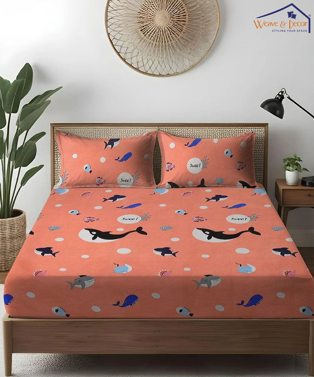 Pink dolphins Kids Flat Bedsheet With Pillow Covers