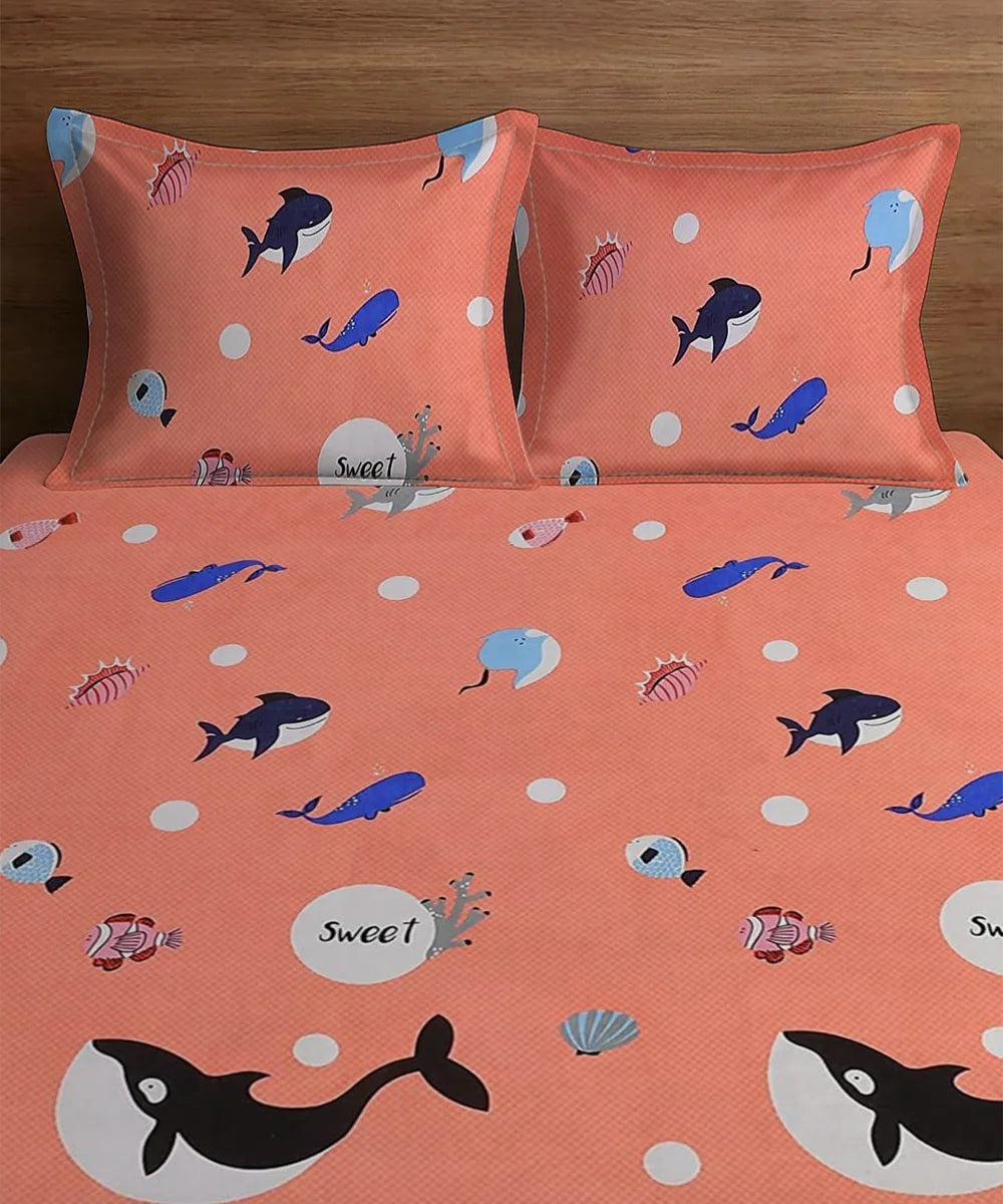 Pink dolphins Kids Flat Bedsheet With Pillow Covers