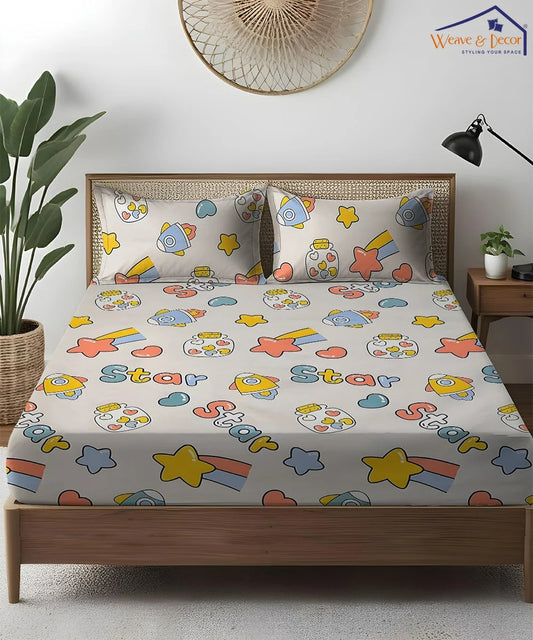 Star Kids Flat Bedsheet With Pillow Covers