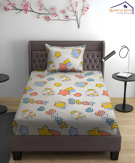 Star Kids Flat Bedsheet With Pillow Covers
