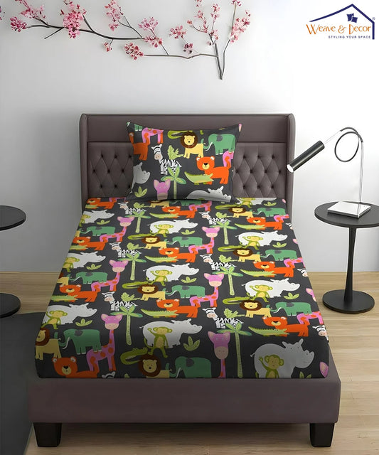 Jungle Friends Kids Flat Bedsheet With Pillow Covers
