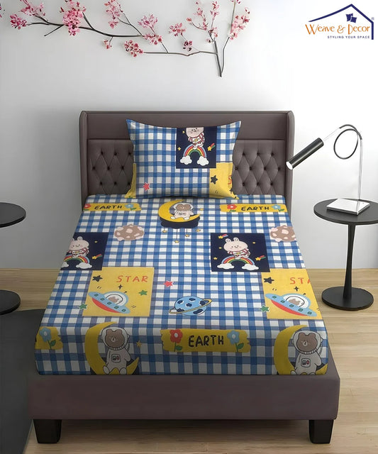 Galactic Bunny Kids Bedsheet With Pillow Covers
