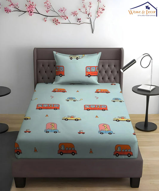 Happy Wheels Kids Flat Bedsheet With Pillow Covers