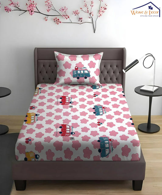 Red Bus Kids Flat Bedsheet With Pillow Covers