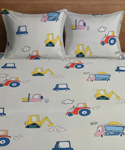 Wheels on the Go Kids Flat Bedsheet With Pillow Covers
