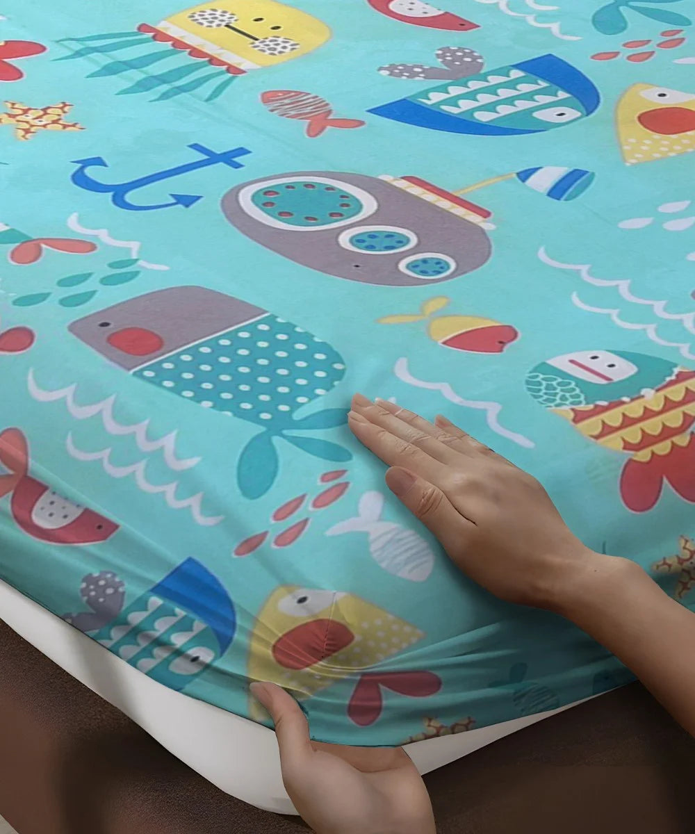 Life in Sea Kids Flat Bedsheet With Pillow Covers