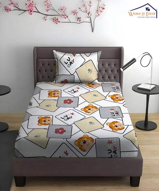 Little Cub Kids Flat Bedsheet With Pillow Covers