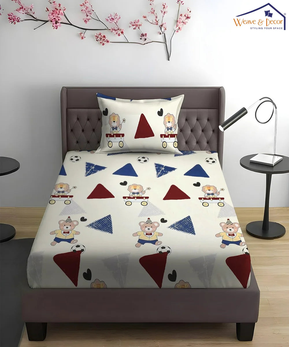 Teddy Football Kids Flat Bedsheet With Pillow Covers