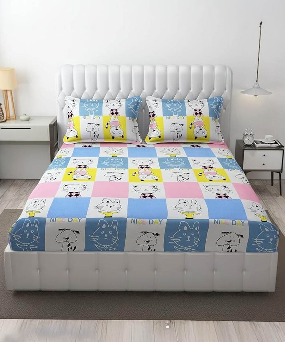 Furry Playmates Fitted Bedsheet With Pillow Cover