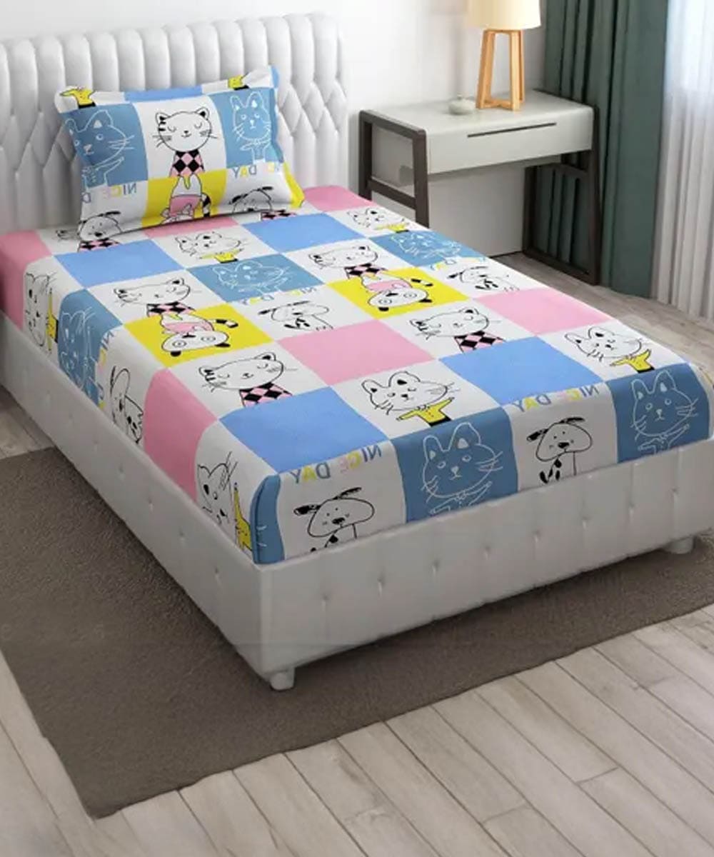 Furry Playmates Fitted Bedsheet With Pillow Cover