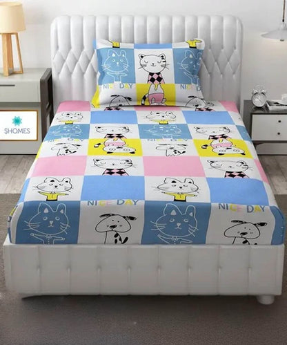 Furry Playmates Fitted Bedsheet With Pillow Cover