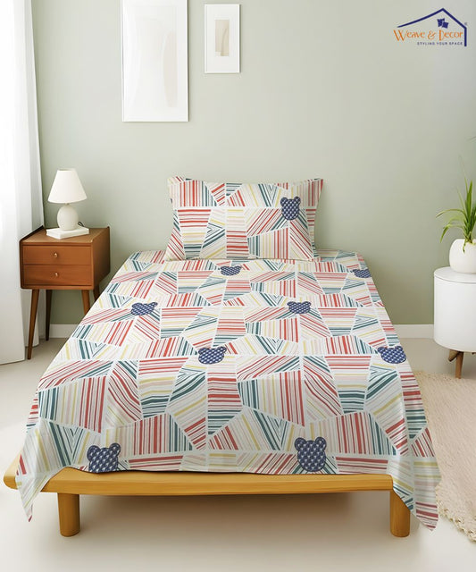 Giggle Grid Kids Single Bedsheet With 1 Pillow Cover