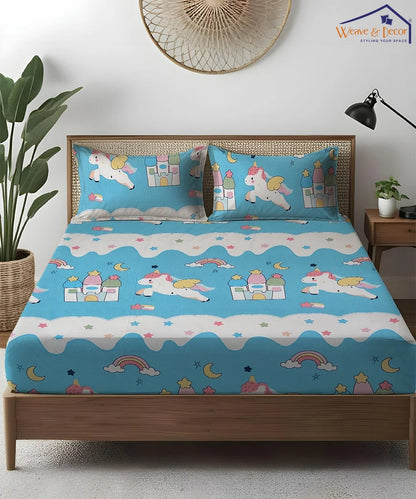 Unicorn Dreamland Sky Kids Flat Bedsheet With Pillow Covers