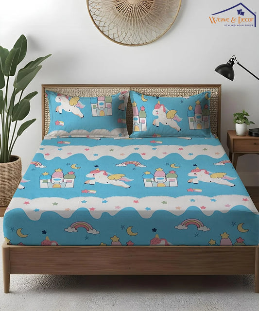 Unicorn Dreamland Sky Kids Flat Bedsheet With Pillow Covers