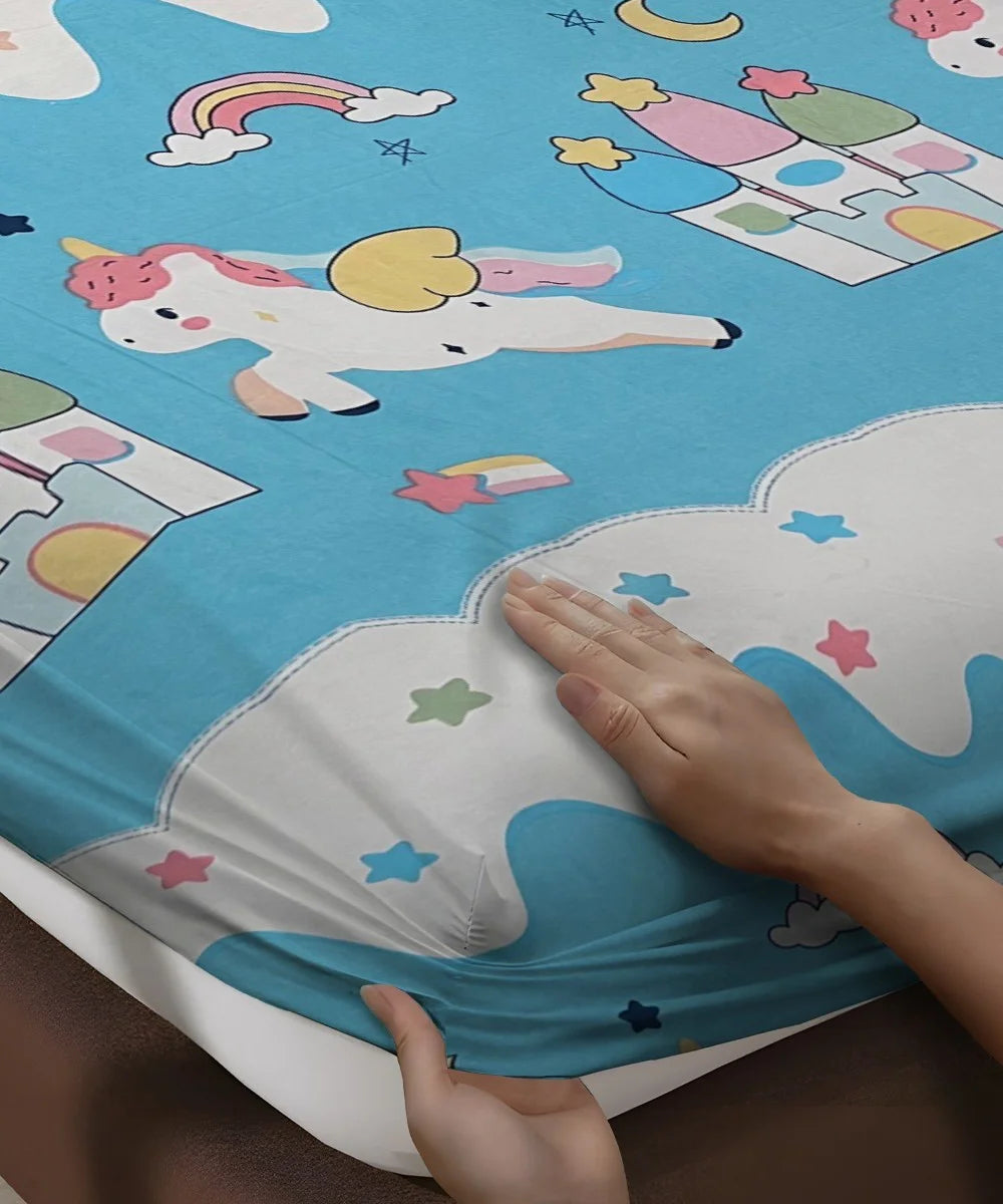 Unicorn Dreamland Sky Kids Flat Bedsheet With Pillow Covers