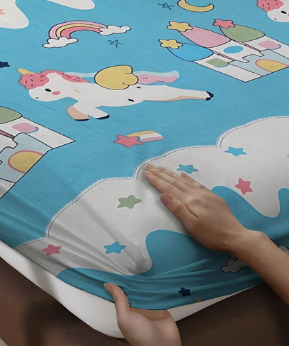 Unicorn Dreamland Sky Kids Flat Bedsheet With Pillow Covers