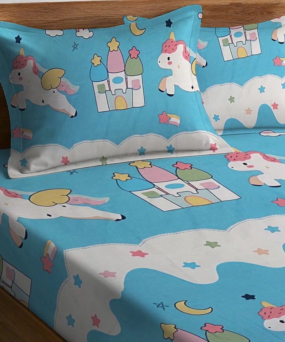 Unicorn Dreamland Sky Kids Flat Bedsheet With Pillow Covers