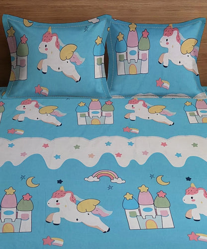 Unicorn Dreamland Sky Kids Flat Bedsheet With Pillow Covers