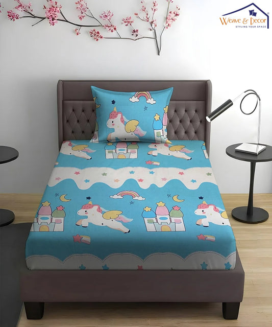 Unicorn Dreamland Sky Kids Flat Bedsheet With Pillow Covers