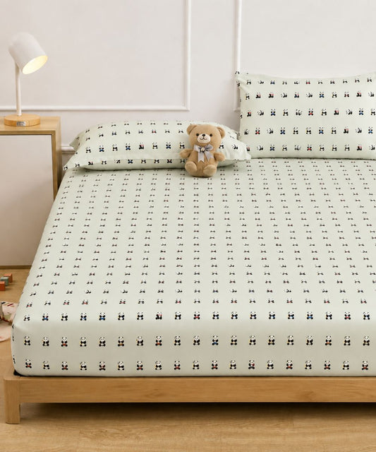 Cute Panda Print Kids Bedsheet With Pillow Covers