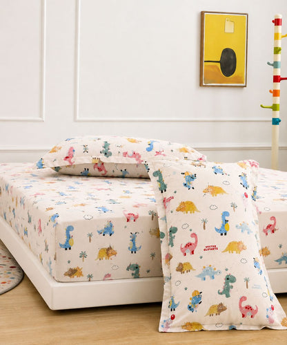 Jurassic Fun Kids Bedsheet With Pillow Covers