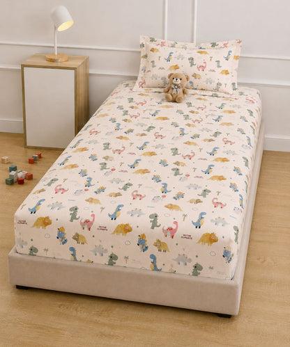 Jurassic Fun Kids Bedsheet With Pillow Covers
