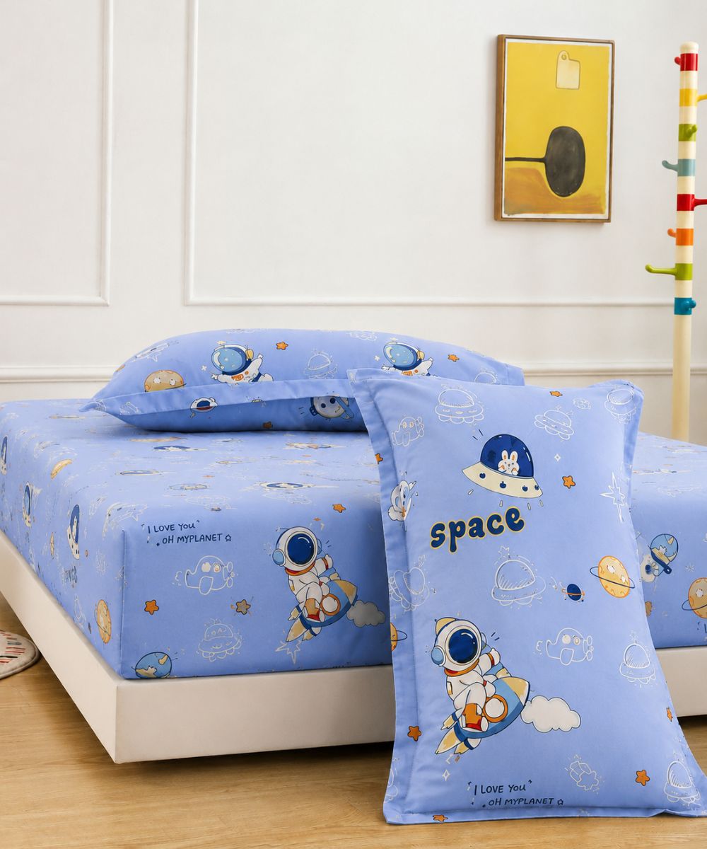 Galaxy Adventure Kids Bedsheet With Pillow Covers