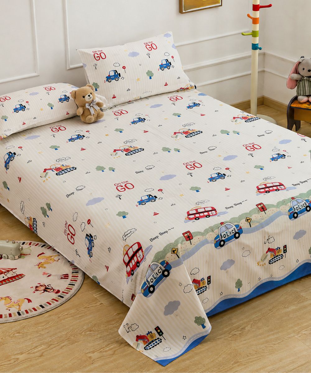 City Ride Kids Bedsheet With Pillow Covers