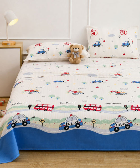 City Ride Kids Bedsheet With Pillow Covers