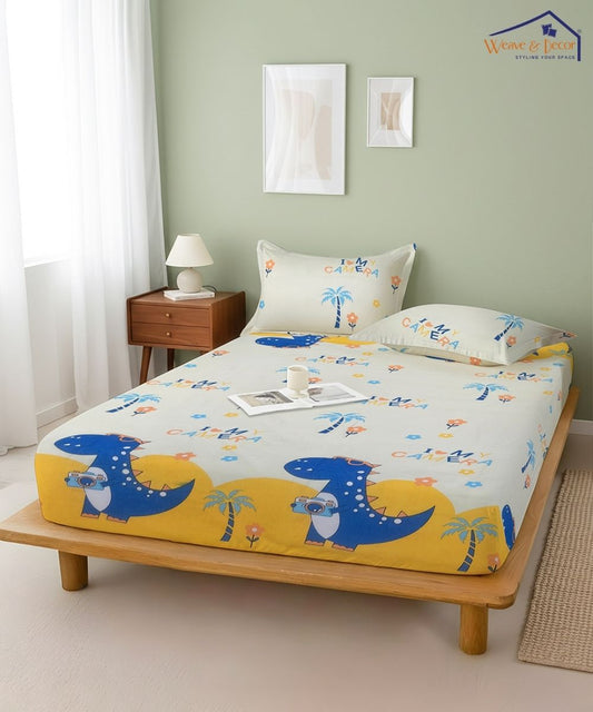 Fun With Dino Kids Flat Bedsheet With Pillow Covers