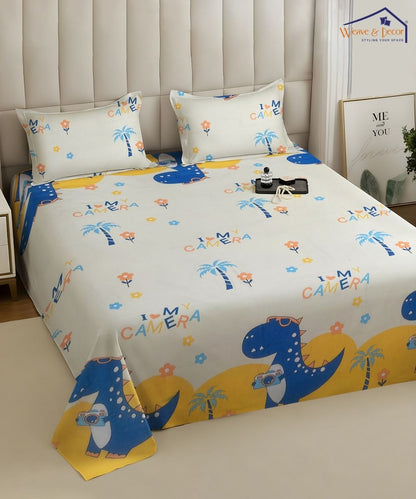 Fun With Dino Kids Flat Bedsheet With Pillow Covers