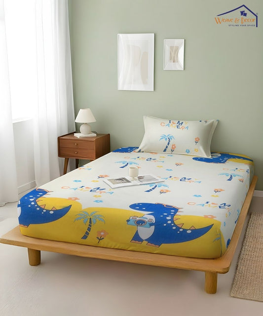Fun With Dino Kids Flat Bedsheet With Pillow Covers