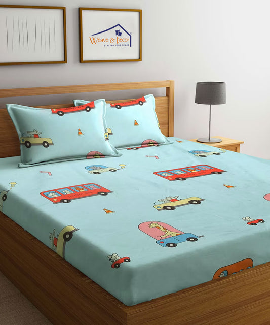 Blue Kids Fitted Bedsheet With Pillow Cover