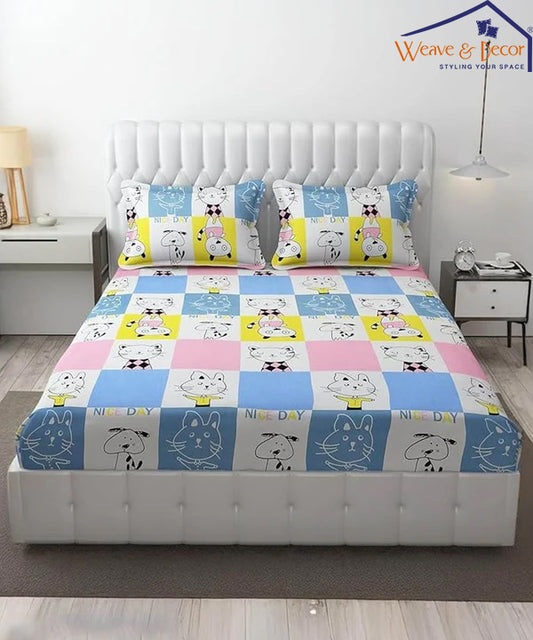 Furry Playmates Kids Flat Bedsheet With Pillow Covers