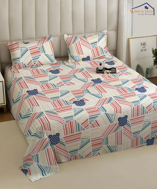 Giggle Grid  Kids Flat Bedsheet With Pillow Covers